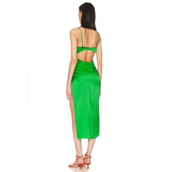 SEROYA Jamila Corset Top Silk Slit Dress in Kelly Emerald Green NEW Medium - Picture 6 of 6